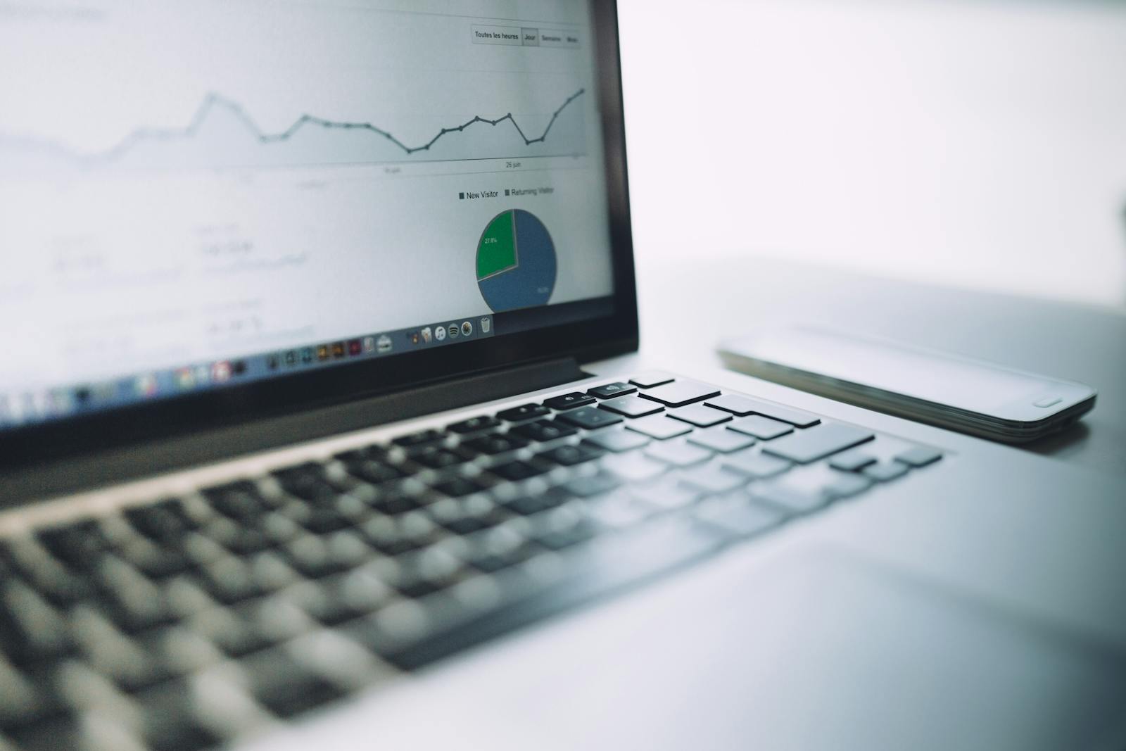 A laptop displaying analytics charts.